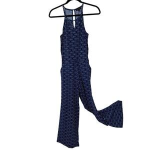 Goldray Spaghetti Strap Jumpsuit size Small Blue White Geo Retro Modern Hippie